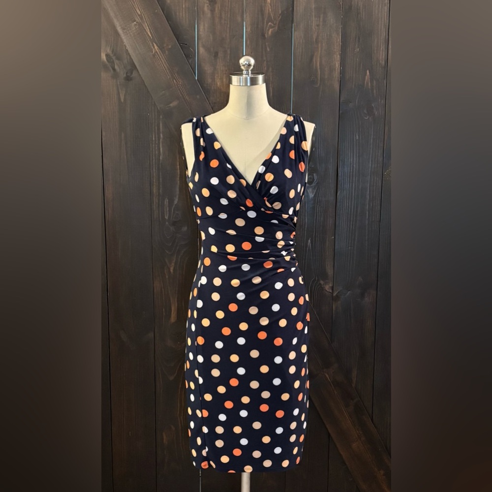 Polka Dot Sleeveless Dress - Navy and White